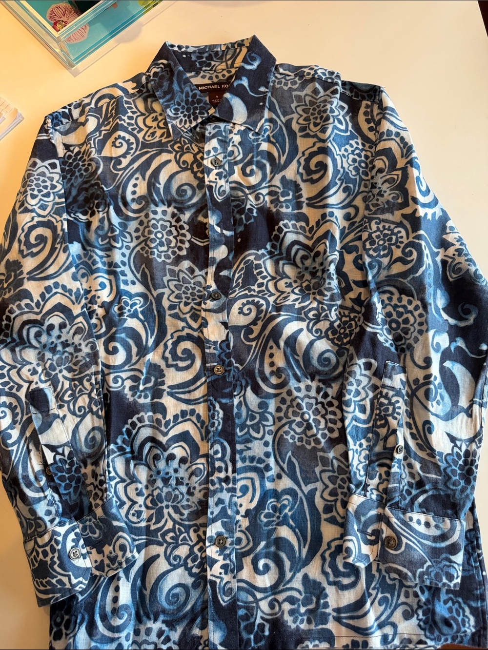 Michael Kors Navy and White Floral Button-Down Shirt